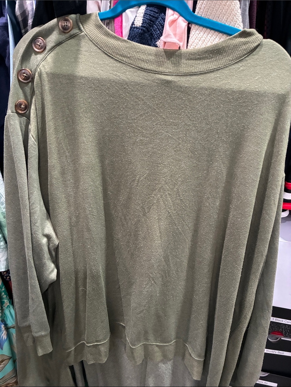Women's Button-Shoulder Crewneck Sweater - Olive by Unknown Brand